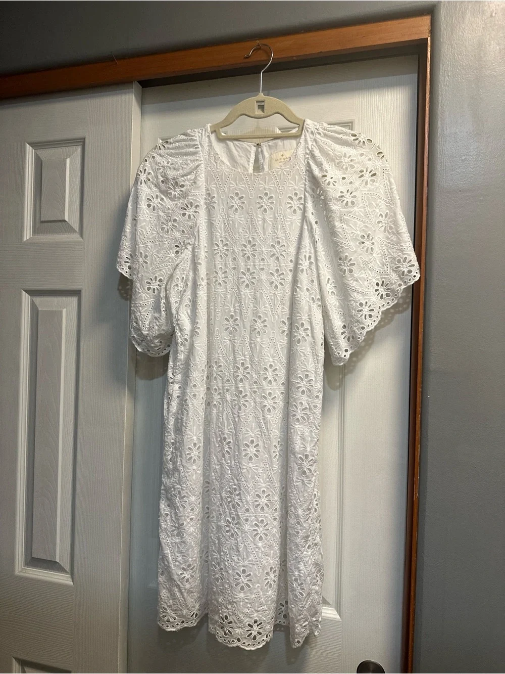 Kate Spade White Eyelet Puff-Sleeve A-Line Dress